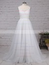Modern A-line Scoop Neck Tulle Appliques Lace Watteau Train Backless Wedding Dresses #DOB00022609