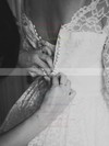 A-line Scoop Neck Lace Ruffles 3/4 Sleeve Affordable Tea-length Wedding Dresses #DOB00022616