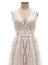 Open Back A-line V-neck Tulle Appliques Lace Court Train Custom Wedding Dresses #DOB00022624