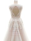 Open Back A-line V-neck Tulle Appliques Lace Court Train Custom Wedding Dresses #DOB00022624