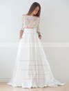 Unique A-line Off-the-shoulder Lace Taffeta Appliques Lace Court Train 1/2 Sleeve Two Piece Wedding Dresses #DOB00022626