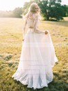 Two Piece A-line Scoop Neck Chiffon Tulle Appliques Lace Sweep Train Long Sleeve Different Wedding Dresses #DOB00022631