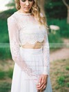 Two Piece A-line Scoop Neck Chiffon Tulle Appliques Lace Sweep Train Long Sleeve Different Wedding Dresses #DOB00022631