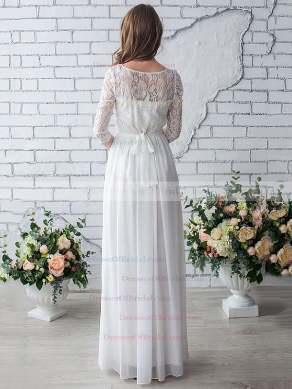 A-line Scoop Neck Chiffon Lace Floor-length Trendy 1/2 Sleeve Wedding Dresses #DOB00022633