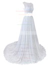 Two Piece A-line Scoop Neck Lace Tulle Appliques Lace Court Train Promotion Wedding Dresses #DOB00022635
