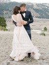 A-line V-neck Chiffon Split Front Floor-length Sexy Backless Wedding Dresses #DOB00022639