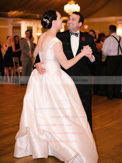 Simple Scoop Neck Satin with Bow Floor-length Princess Wedding Dresses #DOB00022645
