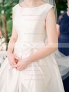 Simple Scoop Neck Satin with Bow Floor-length Princess Wedding Dresses #DOB00022645