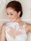Glamorous Ball Gown Tulle Appliques Lace Sweep Train High Neck Wedding Dresses #DOB00022650