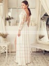 Funky Backless A-line V-neck Tulle Chiffon Appliques Lace Floor-length Long Sleeve Wedding Dresses #DOB00022652