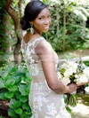Graceful Scoop Neck Tulle Appliques Lace Court Train Trumpet/Mermaid Wedding Dresses #DOB00022653