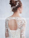 Sweet Scoop Neck Tulle Appliques Lace Sweep Train Ball Gown Long Sleeve Wedding Dresses #DOB00022657