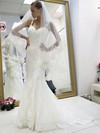 Perfect Trumpet/Mermaid Sweetheart Tulle Appliques Lace Sweep Train Backless Wedding Dresses #DOB00022662