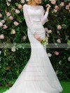 Famous Trumpet/Mermaid Scalloped Neck Lace Appliques Lace Sweep Train Long Sleeve Wedding Dresses #DOB00022664
