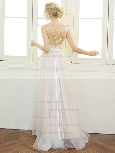 A-line V-neck Tulle with Beading Floor-length Backless Hot Wedding Dresses #DOB00022668