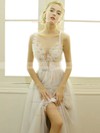 A-line V-neck Tulle with Beading Floor-length Backless Hot Wedding Dresses #DOB00022668