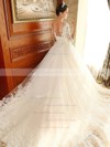 Stunning Backless Ball Gown Scoop Neck Tulle Appliques Lace Chapel Train 1/2 Sleeve Wedding Dresses #DOB00022670