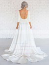 Simple Backless A-line Scoop Neck Satin Ruffles Sweep Train Long Sleeve Wedding Dresses #DOB00022674