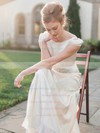Scoop Neck Sheath/Column Chiffon Silk-like Satin Sashes / Ribbons Ankle-length Latest Wedding Dresses #DOB00022675