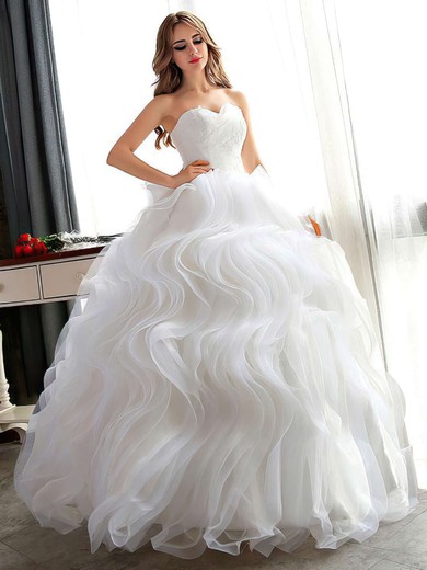 Ball Gown Sweetheart Organza Cascading Ruffles Floor-length Expensive Wedding Dresses #DOB00022681