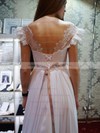 A-line Scalloped Neck Lace Chiffon Sashes / Ribbons Floor-length Fashion Backless Wedding Dresses #DOB00022685
