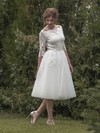 Backless A-line Square Neckline Tulle Lace Tea-length 1/2 Sleeve Trendy Wedding Dresses #DOB00022696