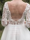 Backless A-line Square Neckline Tulle Lace Tea-length 1/2 Sleeve Trendy Wedding Dresses #DOB00022696