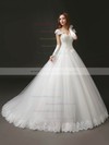 Classic Sweetheart Tulle with Appliques Lace Chapel Train Princess Wedding Dresses #DOB00022706