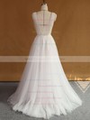 V-neck A-line Tulle with Appliques Lace Sweep Train Original Backless Wedding Dresses #DOB00022707
