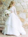 Two Piece A-line Scoop Neck Lace Organza Ruffles Sweep Train Perfect Long Sleeve Wedding Dresses #DOB00022713