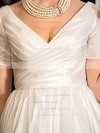 Classy Tea-length A-line V-neck Taffeta with Lace Short Sleeve Wedding Dresses #DOB00022716
