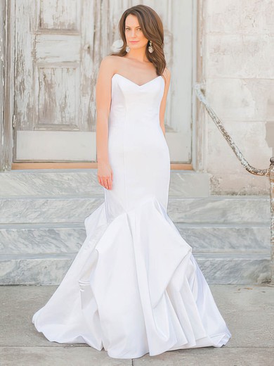 Trumpet/Mermaid V-neck Taffeta Pick-Ups Floor-length Affordable Wedding Dresses #DOB00022719