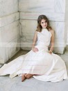 Asymmetrical A-line Scoop Neck Satin with Ruffles Latest Two Piece Wedding Dresses #DOB00022725