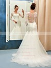 Online Trumpet/Mermaid Scoop Neck Tulle Appliques Lace Sweep Train Long Sleeve Wedding Dresses #DOB00022732