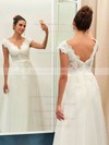 A-line V-neck Tulle with Appliques Lace Floor-length Nice Backless Wedding Dresses #DOB00022734