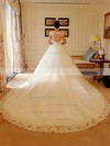 Sparkly Ball Gown Scoop Neck Tulle Appliques Lace Chapel Train Open Back Wedding Dresses #DOB00022738