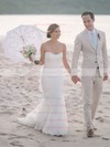 Trumpet/Mermaid Sweetheart Tulle with Appliques Lace Sweep Train Modest Wedding Dresses #DOB00022742