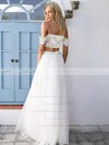 Unique Off-the-shoulder A-line Tulle Appliques Lace Floor-length Two Piece Wedding Dresses #DOB00022743