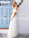 Unique Off-the-shoulder A-line Tulle Appliques Lace Floor-length Two Piece Wedding Dresses #DOB00022743
