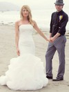 Trendy Trumpet/Mermaid Tulle Cascading Ruffles Sweep Train Strapless Wedding Dresses #DOB00022745