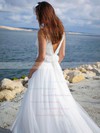 Simple V-neck A-line Tulle with Ruffles Sweep Train Backless Wedding Dresses #DOB00022750
