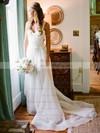 A-line Sweetheart Chiffon with Ruffles Sweep Train Beautiful Wedding Dresses #DOB00022752