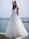Cheap Backless A-line V-neck Tulle Sashes / Ribbons Floor-length Wedding Dresses #DOB00022753