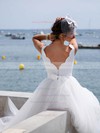Cheap Backless A-line V-neck Tulle Sashes / Ribbons Floor-length Wedding Dresses #DOB00022753