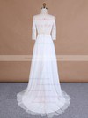 Off-the-shoulder A-line Chiffon Tulle Appliques Lace Sweep Train 3/4 Sleeve Custom Two Piece Wedding Dresses #DOB00022762