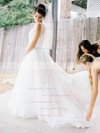 Beautiful A-line Scoop Neck Tulle with Appliques Lace Court Train Wedding Dresses #DOB00022763