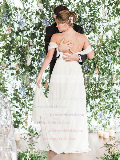 Backless A-line Chiffon Ruffles Floor-length Different Off-the-shoulder Wedding Dresses #DOB00022768