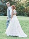 A-line V-neck Tulle with Beading Sweep Train Open Back Fabulous Wedding Dresses #DOB00022772