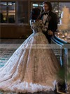 Stunning Princess Scoop Neck Tulle with Beading Court Train Long Sleeve Wedding Dresses #DOB00022778