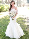 Perfect Backless Sweetheart Tulle Appliques Lace Floor-length Trumpet/Mermaid Short Sleeve Wedding Dresses #DOB00022782